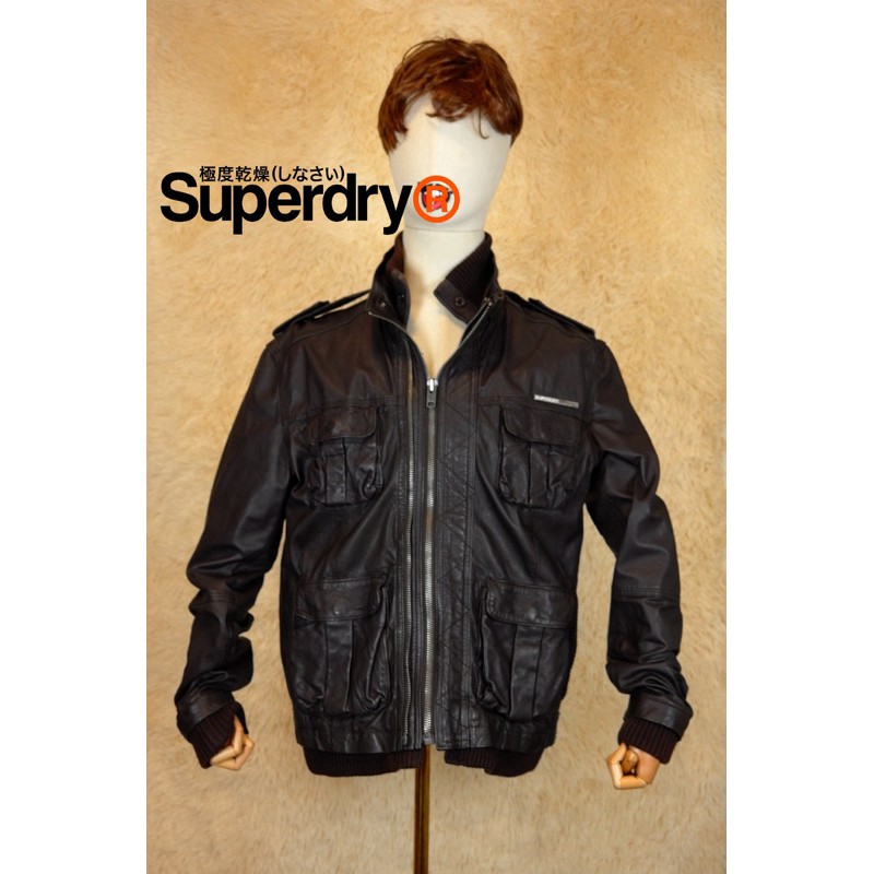 SUPERDRY極度乾燥二手正品 頂級小羊皮M-5夾克重機皮衣尺寸L D箱B3500
