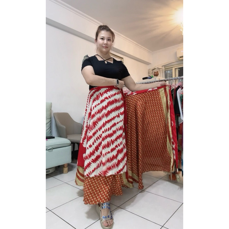 🥳免運🎉台北發貨🎉印度尼泊爾絲織雙面長裙一片式兩片式裹裙披肩連衣裙紗麗