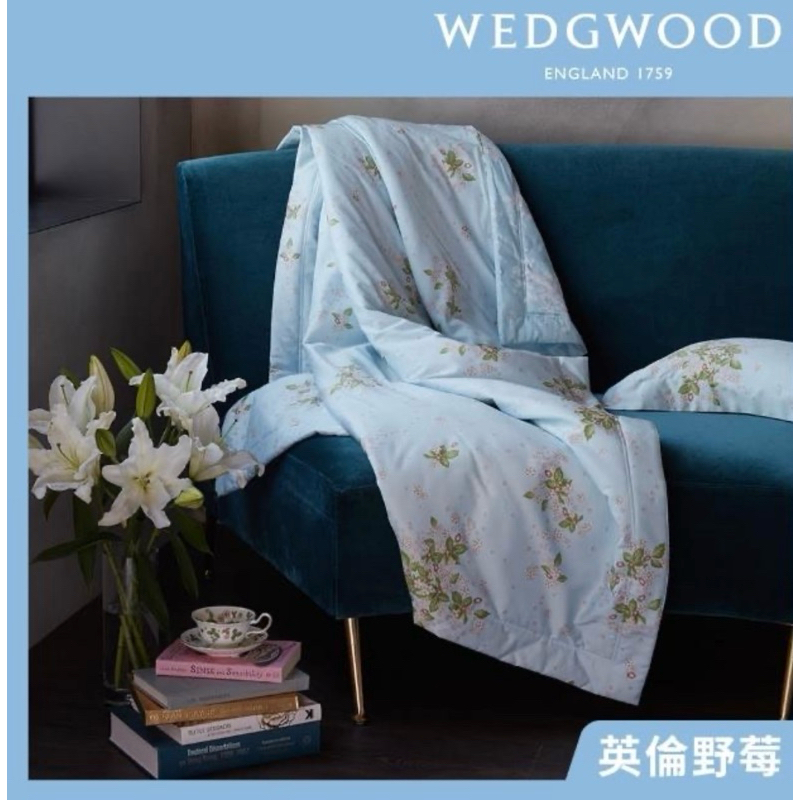 全新【WEDGWOOD】300織長纖純棉單人印花英倫野莓涼被