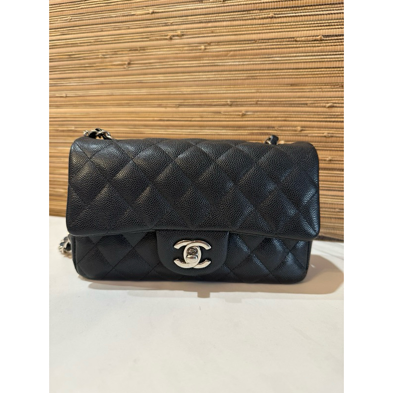 🌈正品🌈Chanel coco20 mini cf20 荔枝皮 黑銀絕版 斜背包