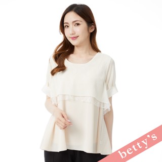 betty’s貝蒂思(31)蕾絲蓋紗公主袖雪紡上衣(卡其色)
