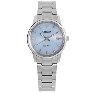 CITIZEN / 光動能 優雅迷人 藍寶石水晶玻璃 日期 不鏽鋼女錶 冰河藍色 / EW2318-73L / 27mm