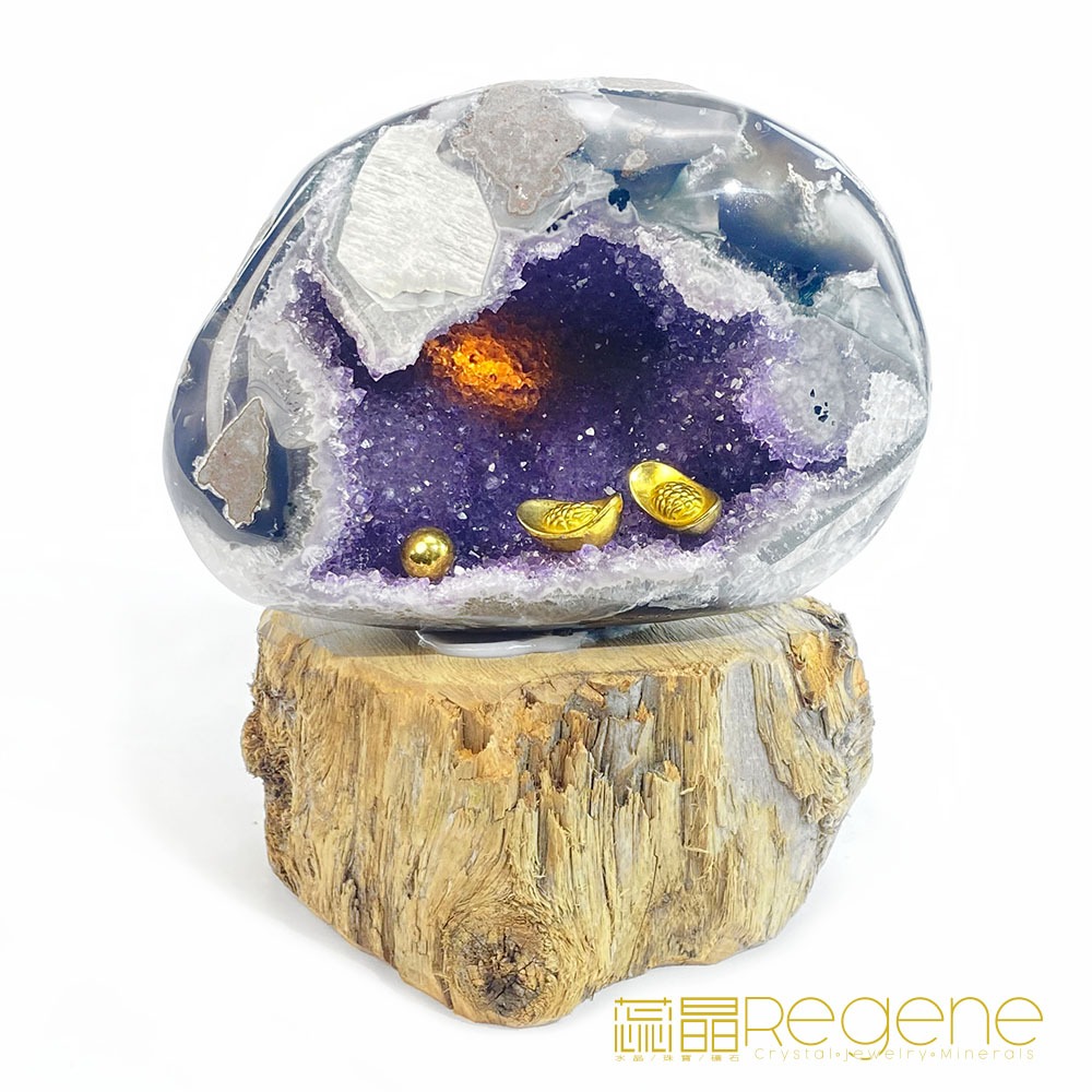 蕊晶Regene 招財錢袋子透光軟糖彩晶瑪瑙晶洞，天然水晶、紫水晶、水晶洞、瑪瑙、招財擺飾、開運擺飾、風水擺設、禮物