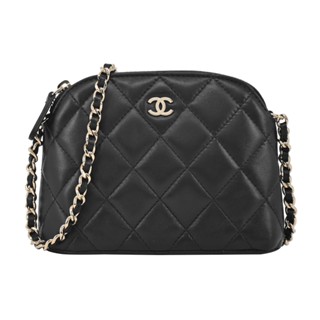 CHANEL經典雙C LOGO菱格紋小羊皮貝殼斜揹包 (黑色)｜100%原廠真品｜JS Maxx官方旗艦館