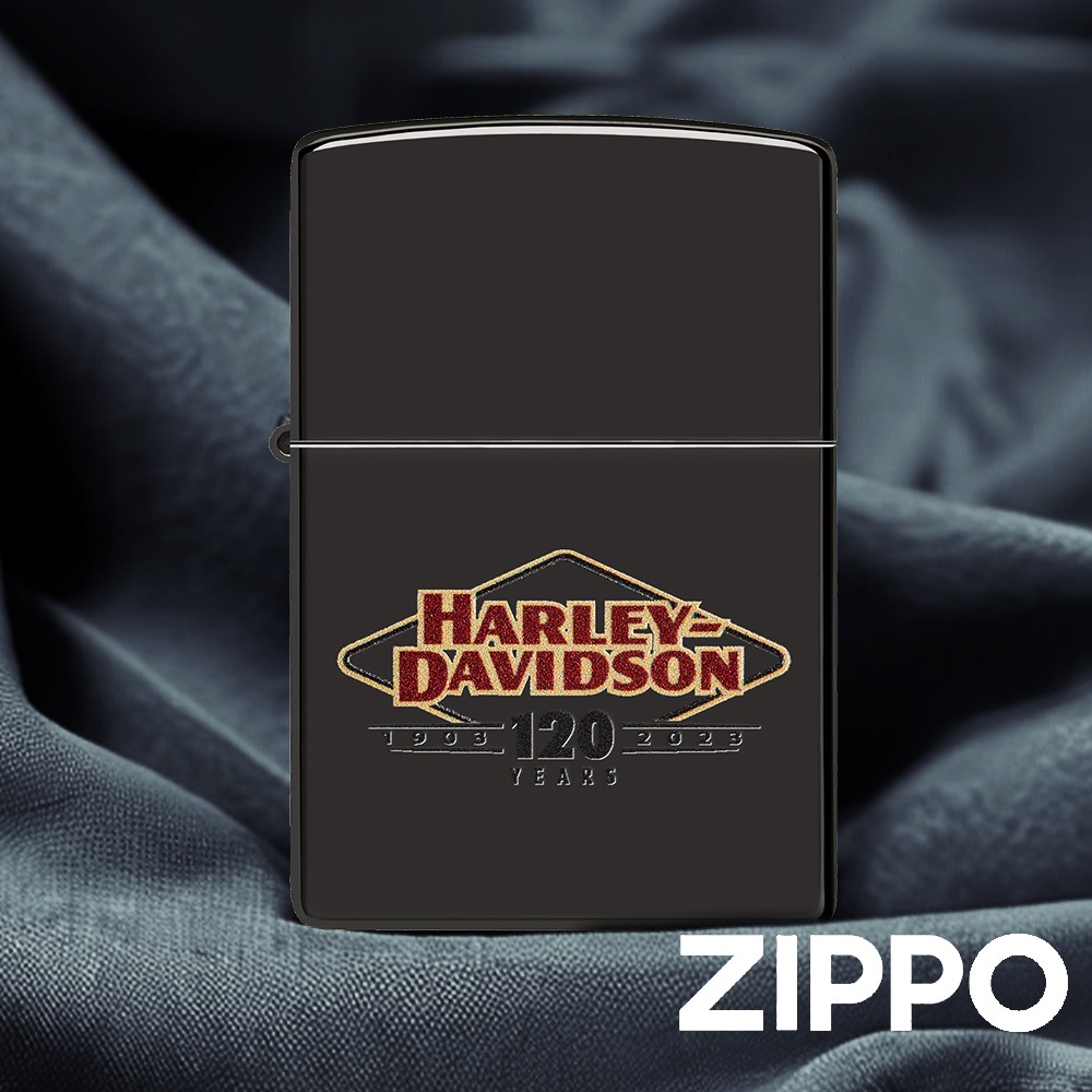 ZIPPO Harley-Davidson 48697 高拋光黑冰機身 120年的紀念字樣 色彩成像技術 終身保固
