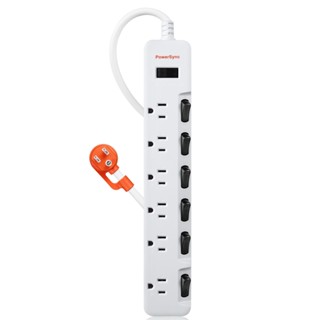 PowerSync 群加 7開6插防雷擊抗搖擺加大間距延長線 TS76B918