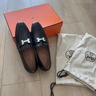 Hermes Paris 樂福鞋 黑 銀 39 全新