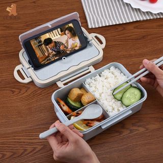【LC】小麥秸稈飯盒帶蓋上班族三格日式便當盒少女微波爐加熱保溫飯盒