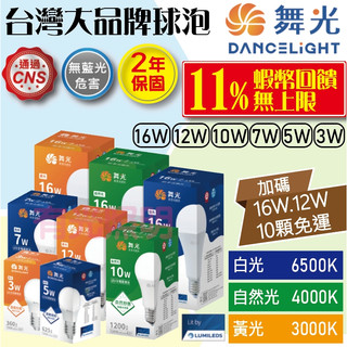 台南經銷⭐️11%蝦幣回饋⭐️含稅【保2年】舞光【LED 燈泡 16W 12W 10W 7W 3W】舞光球泡 有光照明
