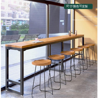 鐵藝實木靠牆高腳桌 酒吧吧檯桌 咖啡館奶茶店長條窄桌子 家用角落長條桌