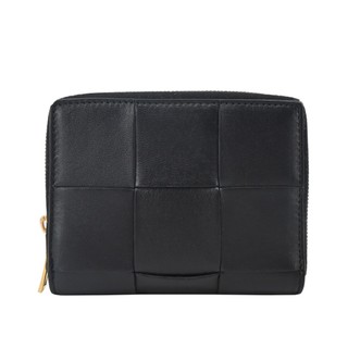 BOTTEGA VENETA 經典大格編織小牛皮拉鍊短夾(黑色)｜100%原廠真品｜JS Maxx官方旗艦館