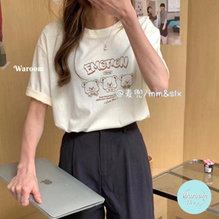 Waroom|現貨售完不補 韓系可愛三隻熊短袖上衣|女裝|棉質上衣|可愛熊|短袖T恤|休閒上衣 tee|圓領上衣5948