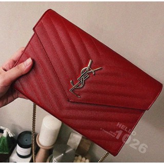 +1026+YSL信封包 Saint Laurent 紅色魚子醬牛皮 WOC 鍊條包 鏈帶包 真品正品 YSL金鍊信封包
