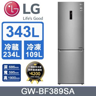 LG樂金343L雙門美型冰箱GW-BF389SA (晶鑽格紋銀)
