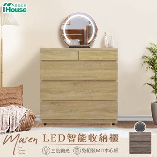 IHouse-品田日式簡約收納款 MIT免組裝 梳妝臺組合 (智慧LED圓鏡+鬥櫃)