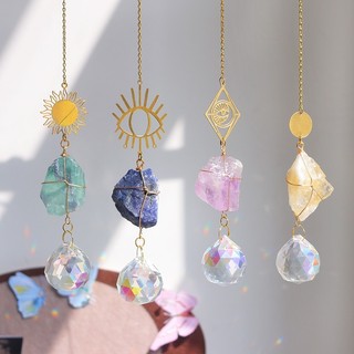 Suncatcher 黃銅符號原石太陽捕手 風鈴 全視之眼 神聖符號 空氣鳳梨 陽光 捕夢網 窗戶 吊墜 房間 居家裝飾