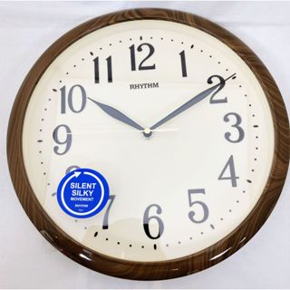 RHYTHM CLOCK 日本咖啡紋框鵝黃面立體浮阿拉伯數字刻劃靜音掛鐘 型號:CMG613NR06{神梭鐘錶