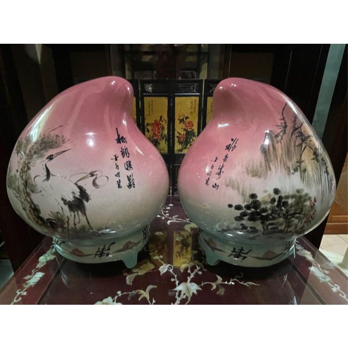 金門陶瓷/70年代/壽桃一對/擺件/單瓶高23公分直徑19公分/不可超取/收藏回憶裝飾擺設/懷舊老物件有感情有故事
