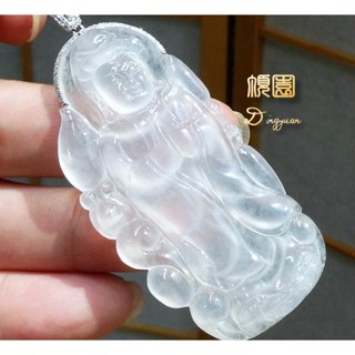 頂園翡翠《極品老件燈泡鋼砲燈管木拿泛光白翡玻璃種翡翠「特大觀音」緬甸玉18K金鑽墜》保證A貨 附泛光玻璃種鑑定證