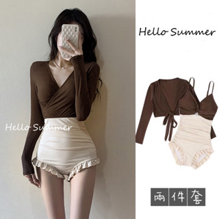 HELLO SUMMER現貨24小時出貨❤️甜美連身顯瘦泳衣兩件式長袖泳衣 4059 7052