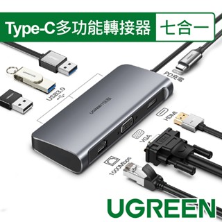 綠聯 七合一Type-C多功能轉接器 HDMI/VGA/USB3.0/PD充電/GigaLAN網路卡【Water3F】