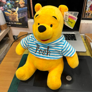 迪士尼 小熊維尼 12吋 坐姿 條紋 帽T 絨毛 娃娃 填充 玩具 布偶 玩偶 Winnie the Pooh 維尼