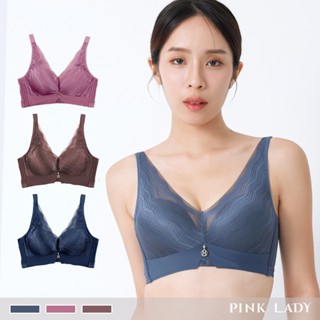 Pink lady BC罩杯 靛空波紋 無鋼圈內衣 唯美蕾絲 微厚襯內衣透氣側背片 集中包覆內衣 成套內衣 6377