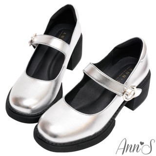 Ann’S小眾變大眾-時髦漆皮厚底粗跟瑪莉珍樂福鞋6cm-銀