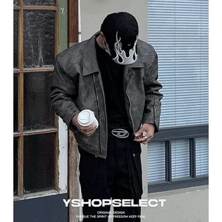 【YSHOP】高階迷霧灰 麂皮絨 斜拉鍊 短版皮衣 皮外套 小眾博主 CLEAN FIT