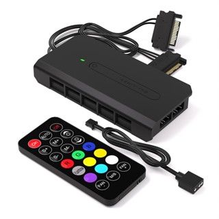 EZDIY-FAB 10口RGB HUB適用6pin RGB風扇，含2個5V 3pin燈光介面，附SATA電源線&遙控器