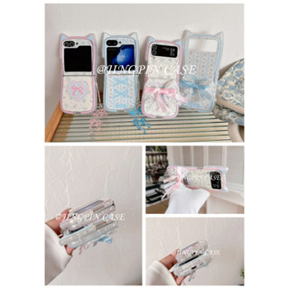 藍粉蝴蝶結小碎花 Samsung Galaxy三星zflip6 zflip5 zflip4 zflip3折疊手機殼 支架