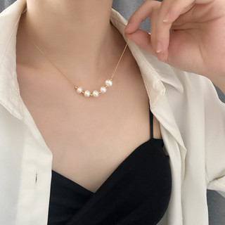 🎀艾瑪飾品🎀 天然淡水珍珠項鏈 通體鈦鋼 不鏽鋼 抗過敏醫療鋼【現貨A6】