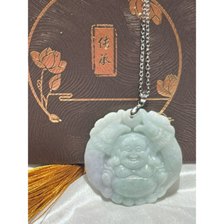 😄笑口常開淡春彩彌勒佛項鍊🌹緬甸天然翡翠A貨