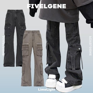 ☆LimeLight☆ FIVELGENE 口袋 拉鍊 年輪 解構 水洗 刷色 廣州連線 喇叭褲 牛仔褲 FIV-007