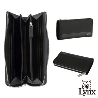 【Lynx】美國山貓十字壓紋+nappa軟皮L型拉鍊長夾錢包-黑色 LY16-2216-99