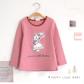 🍎臺中蘋果童裝 ⚡現貨 花束小兔點點長袖上衣 秋冬童裝 女童上衣 女童長袖 女童棉T 女童T恤 長袖上衣 秋冬上衣 長袖