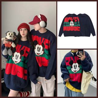 【買一贈一】Vintage 童趣復古米奇刺繡毛衣 聖誕情侶衣 情侶裝 針織毛衣 寬鬆 圓領 重磅 粗針織 長袖上衣