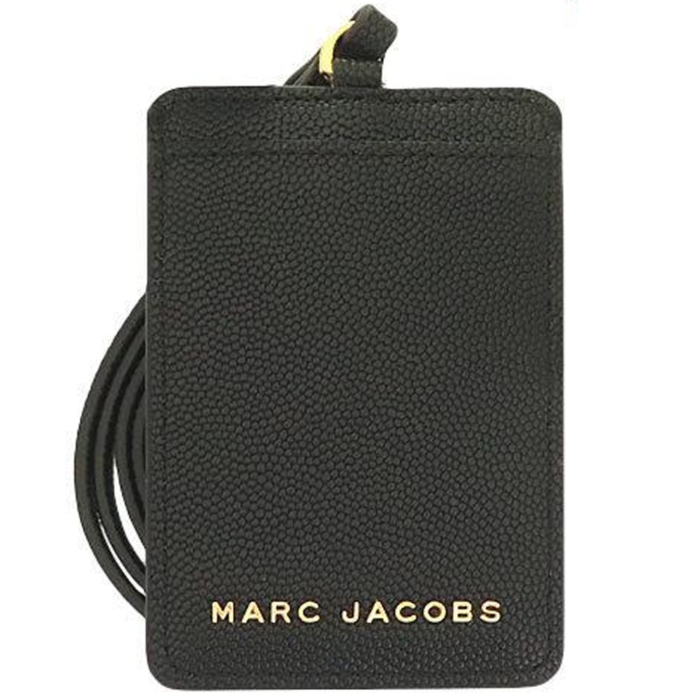 【MARC JACOBS 馬克賈伯】黑色魚子醬皮革掛脖式證件夾