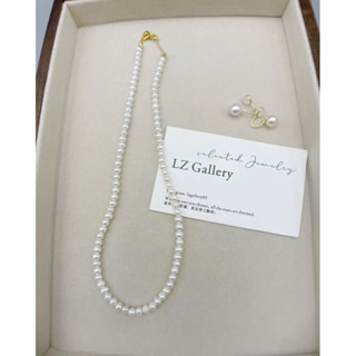 「LZGallery」超甜價鑽石光竪螺紋4-5mm珍珠項鍊純銀釦