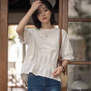 【 歐佳麗服飾 】OLGA LI 灰綠/粉紫 極簡造型T恤上衣/ 韓國女裝 夏季穿搭 文青