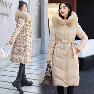 雙面棉服外套 長款過膝大毛領棉衣女 冬季韓版連帽羽絨棉服女 韓國-10度保暖外套 加厚中長版連帽羽絨棉外套 修身顯瘦棉服