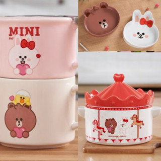 🌸全新現貨 Line & Friends 可堆疊陶瓷壺/杯組 附濾網 泡茶器具 旋轉木馬造型陶瓷碗 泡麵碗 全聯 熊大