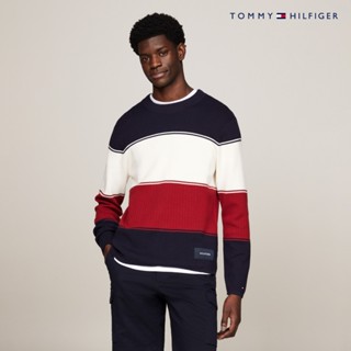 [Tommy Hilfiger]拼色混合針織寬鬆毛衣 拼色