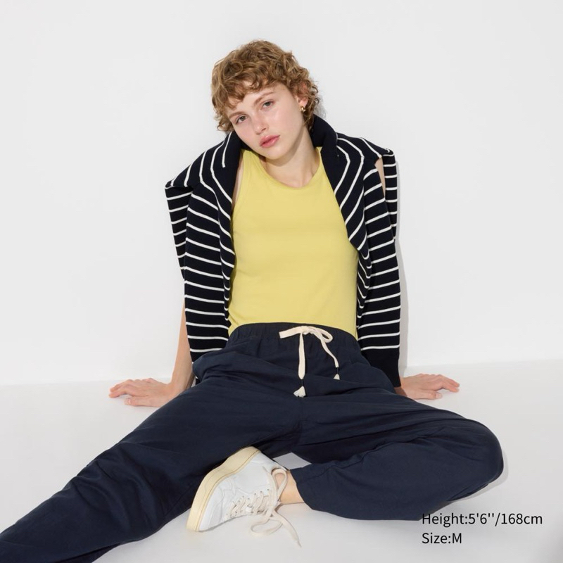 [全新轉賣]Uniqlo亞麻混紡輕便長褲 Navy S號