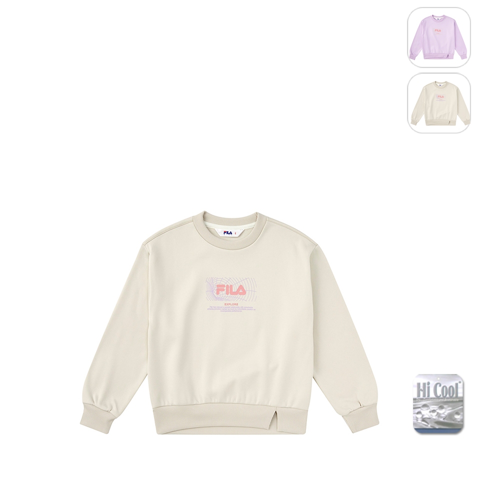 【FILA】KIDS 女童款 吸濕排汗 長袖上衣-米白 5TEX-8327-IV