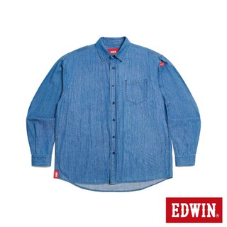 EDWIN 男款 大寬版牛仔長袖襯衫(中古藍)