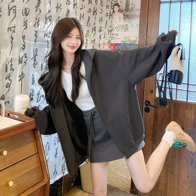【林木木】女生外套 鬆外套連帽外套  基礎款 長袖 刷毛 帽t 大學t 秋冬外套 外套女 下半身失蹤 開衫外套