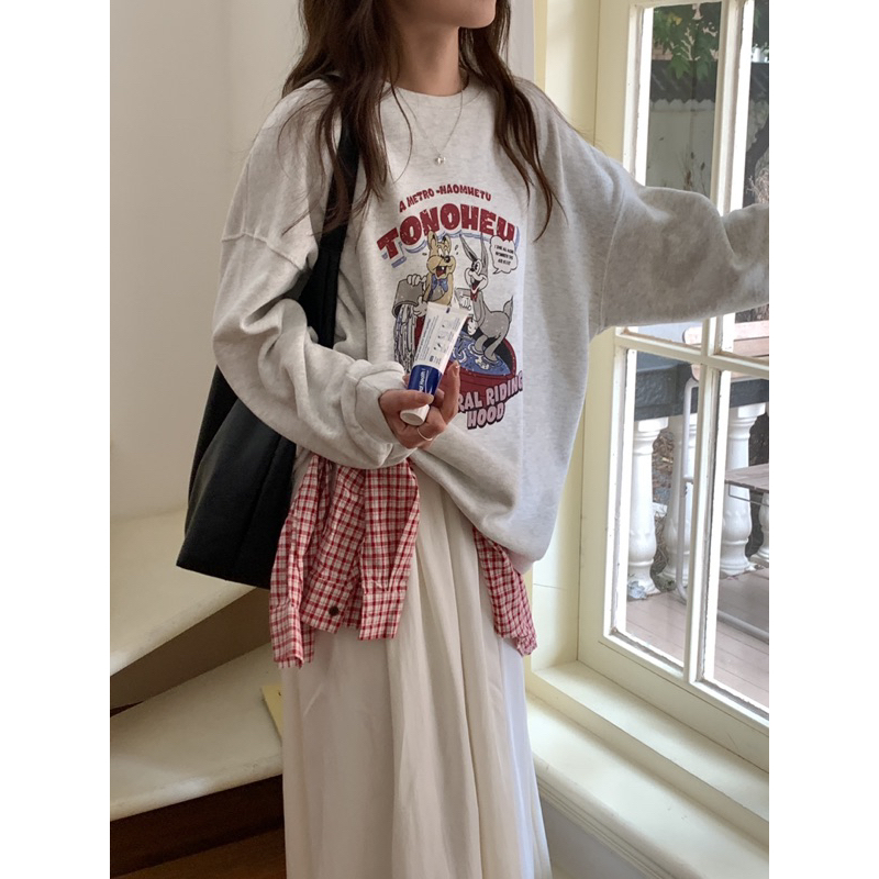 Beforesunrise-俏皮兔復古寬鬆大學T(B240938)