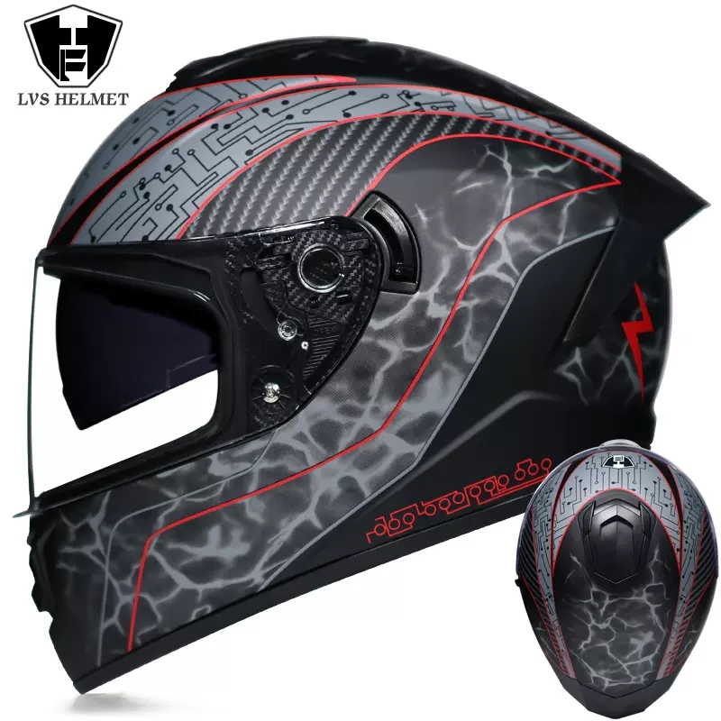 LVS摩托車機車全盔覆式雙鏡片機車賽車安全帽全覆式跑盔