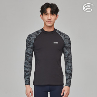 ADISI 男抗UV印花防磨防曬長袖上衣AR2313063 (S-4XL) 黑色迷彩｜防磨衣 水母衣 泳衣 浮潛 衝浪